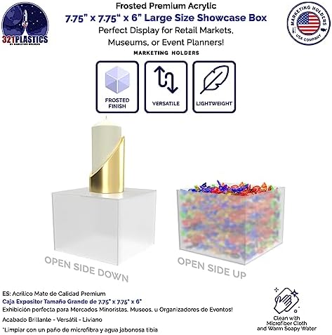 Acrylic Display Box Counter Retail Merchandise Storage Bin No Lid with Open Bottom 7.75" x 7.75" x 6" Flippable, alternate