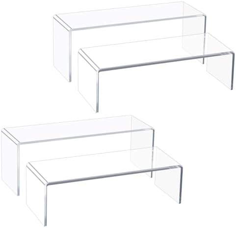 Acrylic Display Riser Stand,12'',4Pc Tiered Shelf Risers for Figurines in Clear