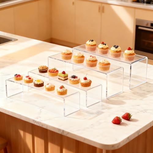 Acrylic Display Riser Stand,12'',4Pc Tiered Shelf Risers for Figurines in Clear, alternate view 2