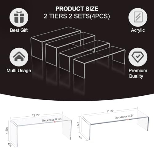 Acrylic Display Riser Stand,12'',4Pc Tiered Shelf Risers for Figurines in Clear, alternate view 3