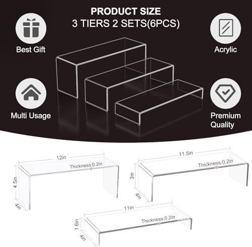 Acrylic Display Riser Stand,12" 6Pc 5mm, Tiered Shelf Risers for Cupcake in Clear, alternate view 3