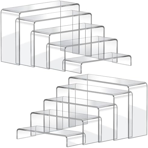 Acrylic Display Risers, 2 Set(7.8"L~8.2"L~8.6"L~9"L~9.3"L)Shelf in Clear
