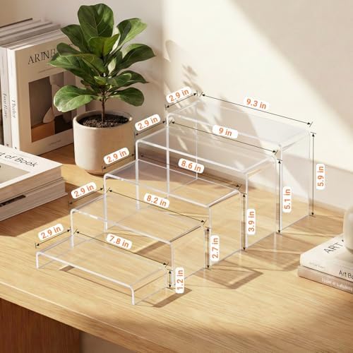 Acrylic Display Risers, 2 Set(7.8"L~8.2"L~8.6"L~9"L~9.3"L)Shelf in Clear, alternate view 3