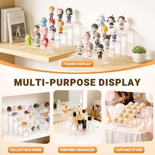 Acrylic Display Risers, 2 Set(7.8"L~8.2"L~8.6"L~9"L~9.3"L)Shelf in Clear, alternate view 7
