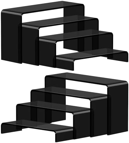 Acrylic Display Risers, 2 Set(7.8"L~8.2"L~8.6"L~9"L)Display Shelf in Black