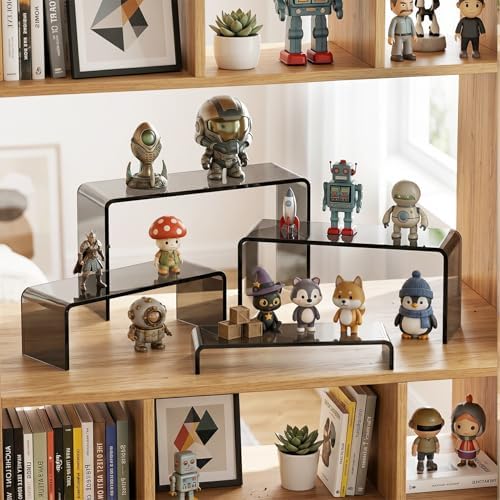 Acrylic Display Risers, 2 Set(7.8"L~8.2"L~8.6"L~9"L)Display Shelf in Black, alternate view 2