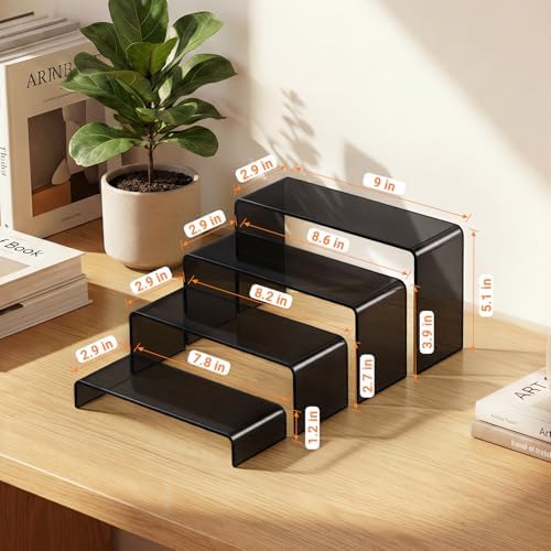 Acrylic Display Risers, 2 Set(7.8"L~8.2"L~8.6"L~9"L)Display Shelf in Black, alternate view 3