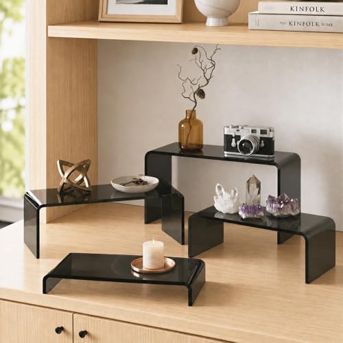 Acrylic Display Risers, 2 Set(7.8"L~8.2"L~8.6"L~9"L)Display Shelf in Black, alternate view 5