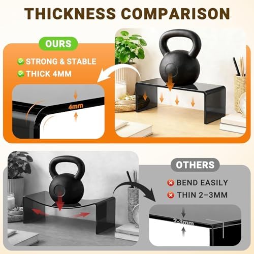 Acrylic Display Risers, 2 Set(7.8"L~8.2"L~8.6"L~9"L)Display Shelf in Black, alternate view 6