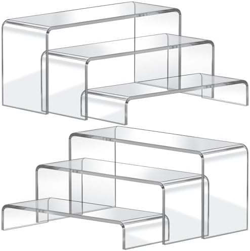 Acrylic Display Risers, 2 Set(7.8" L~8.2" L~8.6" L) Display Shelf in Clear