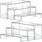 Acrylic Display Risers, 2 Set(7.8" L~8.2" L~8.6" L) Display Shelf in Clear