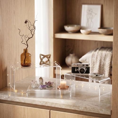 Acrylic Display Risers, 2 Set(7.8" L~8.2" L~8.6" L) Display Shelf in Clear, alternate view 6