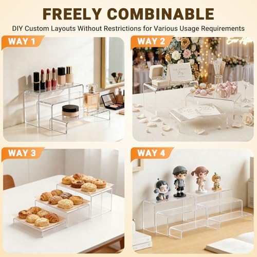 Acrylic Display Risers, 2 Set(7.8" L~8.2" L~8.6" L) Display Shelf in Clear, alternate view 7