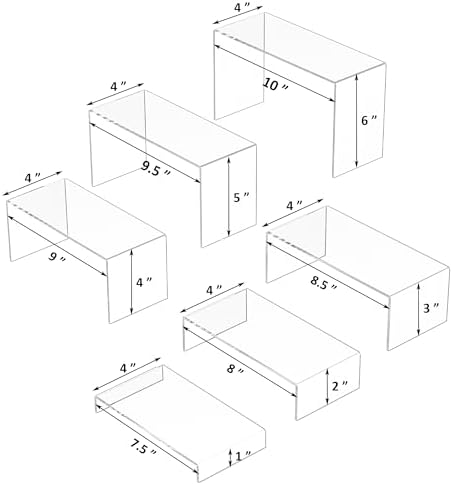 Acrylic Display Risers 6pcs, Clear Rectangular Display Organizer Stands, Acrylic Display for Funko Pop Figure, alternate view