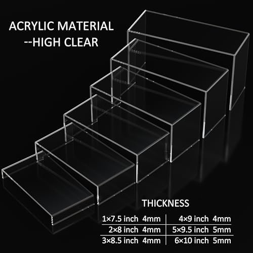 Acrylic Display Risers 6pcs, Clear Rectangular Display Organizer Stands, Acrylic Display for Funko Pop Figure, alternate view