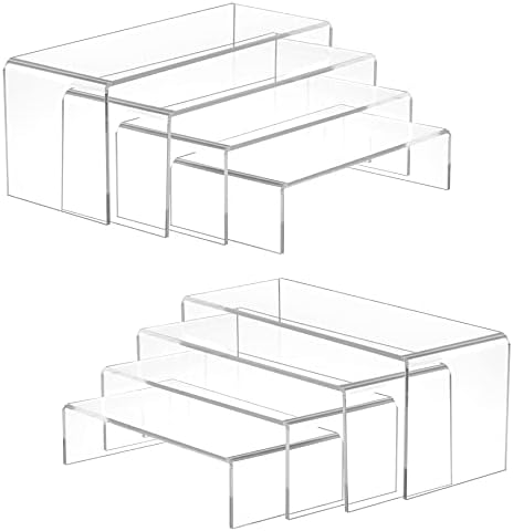 Acrylic Display Risers (7" L~9" L), 2 Sets Clear Tabletop Display Stand in Clear