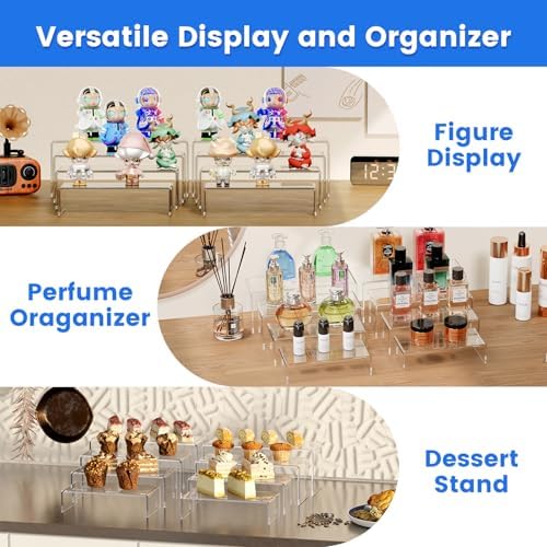 Acrylic Display Risers (7" L~9" L), 2 Sets Clear Tabletop Display Stand in Clear, alternate view 3