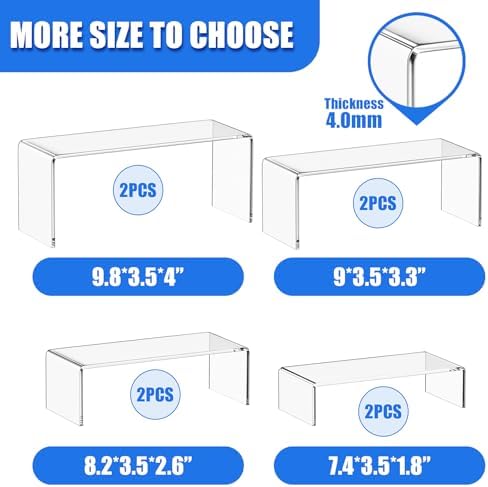 Acrylic Display Risers (7" L~9" L), 2 Sets Clear Tabletop Display Stand in Clear, alternate view 4
