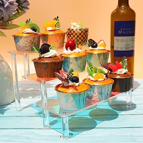Acrylic Display Stand, 3 Tier Iridescent Display Risers for Funko POP Figures, 9" Cupcakes Stand, Perfume, alternate view 6