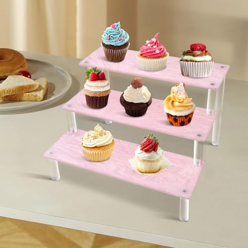 Acrylic Display Stand, 3 Tier Pink Display Risers for Funko POP Figures, 9" Cupcakes Stand, Perfume Organizer, alternate view
