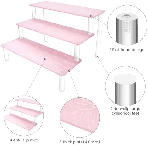 Acrylic Display Stand, 3 Tier Pink Display Risers for Funko POP Figures, 9" Cupcakes Stand, Perfume Organizer, alternate view