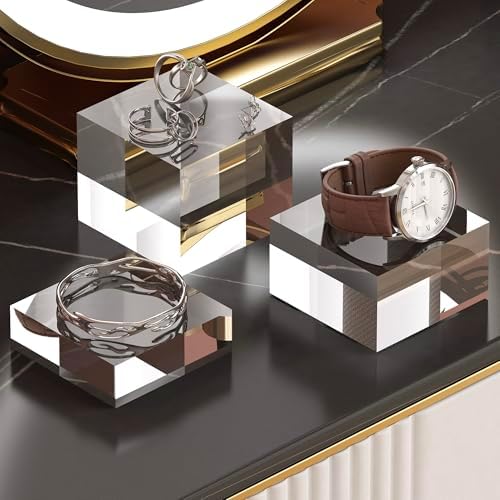 Acrylic Display Stands, 3 Graduated Sizes Acrylic Block Riser for Displaying Collection, Crystal Clear Acrylic