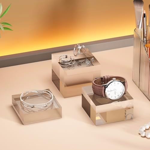 Acrylic Display Stands, 3 Graduated Sizes Acrylic Block Riser for Displaying Collection, Crystal Clear Acrylic, alternate