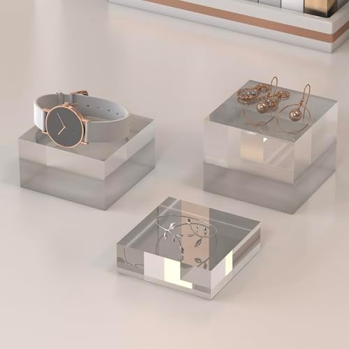 Acrylic Display Stands, 3 Graduated Sizes Acrylic Block Riser for Displaying Collection, Crystal Clear Acrylic, alternate