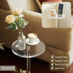 Acrylic Drink Table, Small Round Side Table for Small Space, Pedestal End Tables with Phone Holder, Multi-Use, alternate view