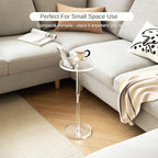 Acrylic Drink Table, Small Round Side Table for Small Space, Pedestal End Tables with Phone Holder, Multi-Use, alternate view