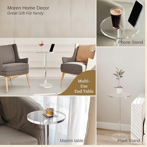 Acrylic Drink Table, Small Round Side Table for Small Space, Pedestal End Tables with Phone Holder, Multi-Use, alternate view