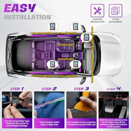 Acrylic Interior Car LED Strip Lights, Dreamcolor 10-in-1 Car Ambient Lighting Kit, with APP Control, 622 LED, alternate view