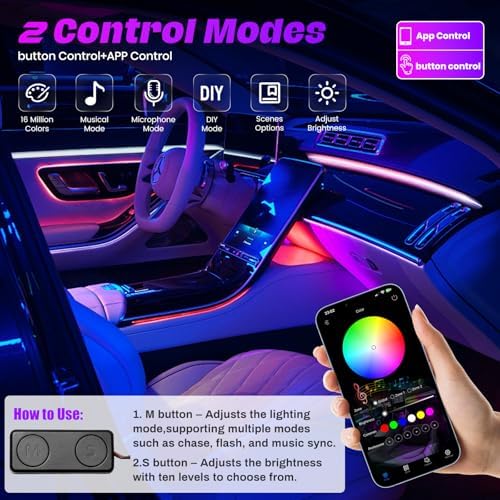 Acrylic Interior Car LED Strip Lights, Dreamcolor 18-in-1 Car Ambient Lighting Kit, with APP Control, 622 LED, alternate view