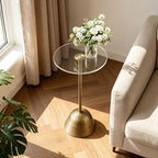 Acrylic Pedestal Side Table, Round Small Drink Table, Brass, alternate view 3