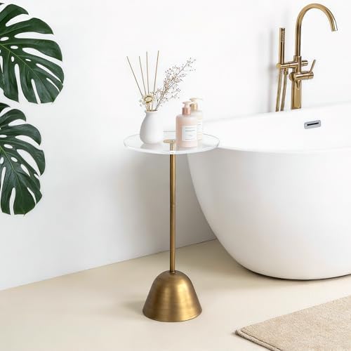 Acrylic Pedestal Side Table, Round Small Drink Table, Brass, alternate view 4