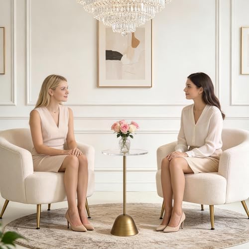 Acrylic Pedestal Side Table, Round Small Drink Table, Brass, alternate view 6