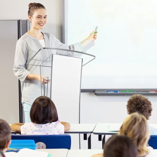Acrylic Podium Stand with Wheel - 42.5” Clear Pulpit with 15 Adjustable LED Colors and Storage Shelf - Perfect, alternate