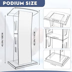 Acrylic Podium Stand with Wheel - 42.5” Clear Pulpit with 15 Adjustable LED Colors and Storage Shelf - Perfect, alternate