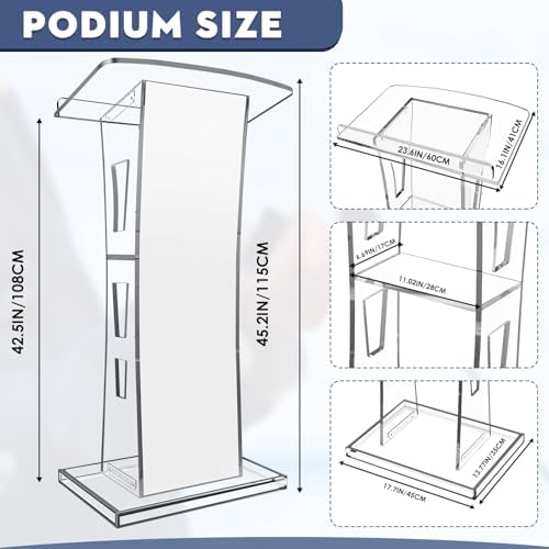 Acrylic Podium Stand with Wheel - 42.5” Clear Pulpit with 15 Adjustable LED Colors and Storage Shelf - Perfect, alternate