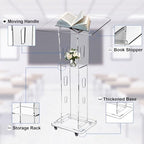 Acrylic Podium Stand with Wheel - 42.5” Clear Pulpit with 15 Adjustable LED Colors and Storage Shelf - Perfect, alternate