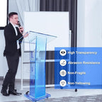 Acrylic Podium Stand with Wheel - 42.5” Clear Pulpit with 15 Adjustable LED Colors and Storage Shelf - Perfect, alternate