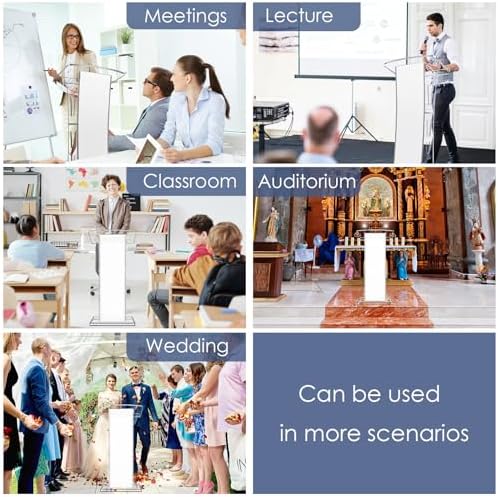 Acrylic Podium Stand with Wheel - 42.5” Clear Pulpit with 15 Adjustable LED Colors and Storage Shelf - Perfect, alternate