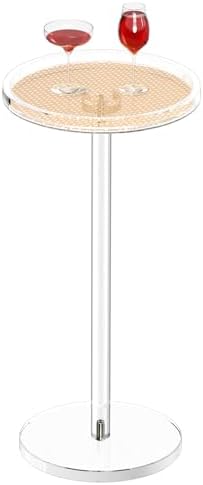 Acrylic Rattan Drink Table for Small Space, 11.8''Lx11.8''Lx24''H