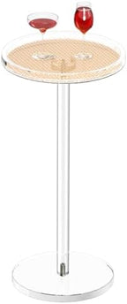 Acrylic Rattan Drink Table for Small Space, 11.8''Lx11.8''Lx24''H