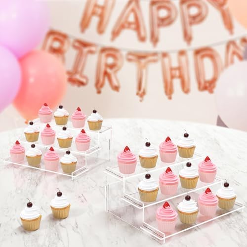 Acrylic Risers Display Stand, 3 Tier Cupcake Holder, Perfume Organizer in Clear, alternate view 2