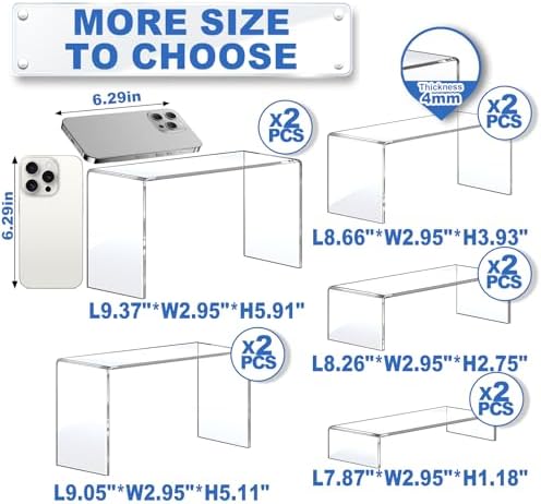 Acrylic Risers Display Stands, Acrylic Stands for Display 10Pcs 2Set in 2 Set 4 Size in Clear 10 Pcs, alternate view 2