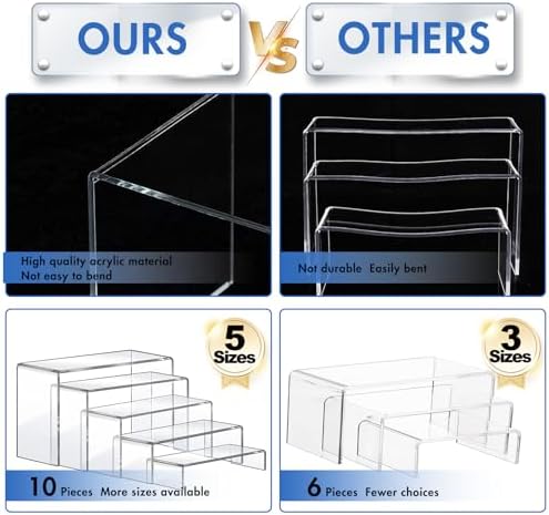 Acrylic Risers Display Stands, Acrylic Stands for Display 10Pcs 2Set in 2 Set 4 Size in Clear 10 Pcs, alternate view 3