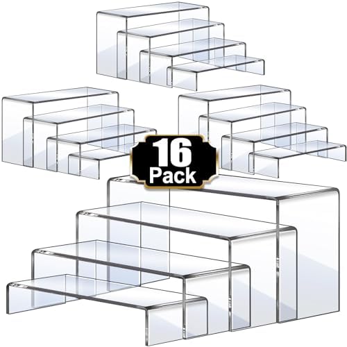 Acrylic Risers Display Stands, Acrylic Stands for Display 16Pcs 4Set in 2 Set 4 Size in Clear 16 Pcs