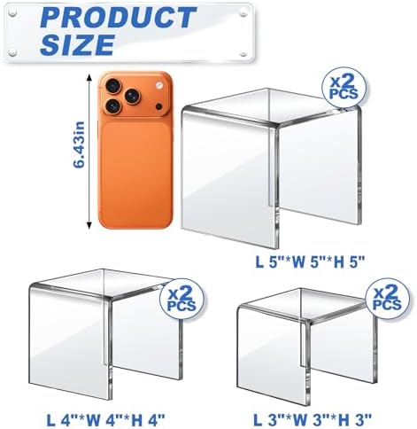 Acrylic Risers Display Stands, Acrylic Stands for Display 6Pcs 2Set in 2 Set 4 Size in Clear 6 Pcs, alternate view 2