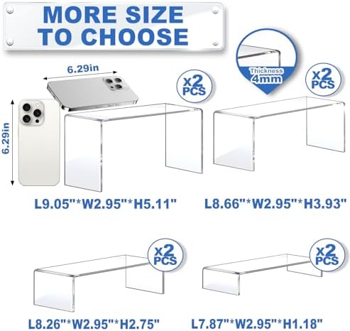 Acrylic Risers Display Stands, Acrylic Stands for Display 8Pcs 2Set in 2 Set 4 Size in Clear 8 Pcs, alternate view 2